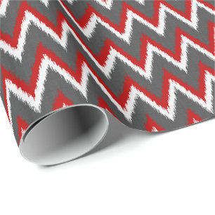 Papier Cadeau Ikat Chevron Stripes - Rouge, Blanc et Gris / Gris