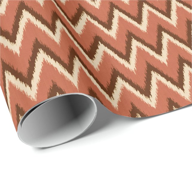 Papier Cadeau Ikat Chevron Stripes - Rouille, Brown et beige (Coin rond)