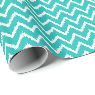 Papier Cadeau Ikat Chevrons - Turquoise et blanche