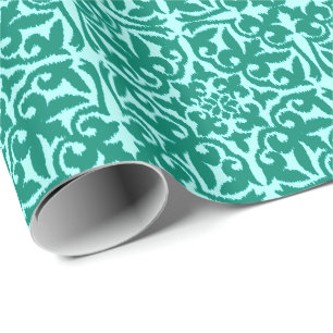 Papier Cadeau Ikat damask pattern - Turquoise et Aqua