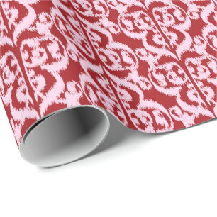 Papier Cadeau Ikat Damassé Mauresque - rouge foncé et rose