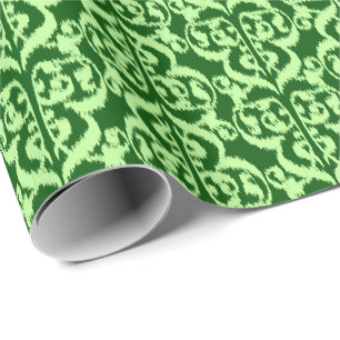 Papier Cadeau Ikat Damassé mauresque - vert pin et menthe clair