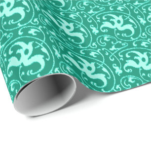 Papier Cadeau Ikat Floral Damask - Turquoise et Aqua