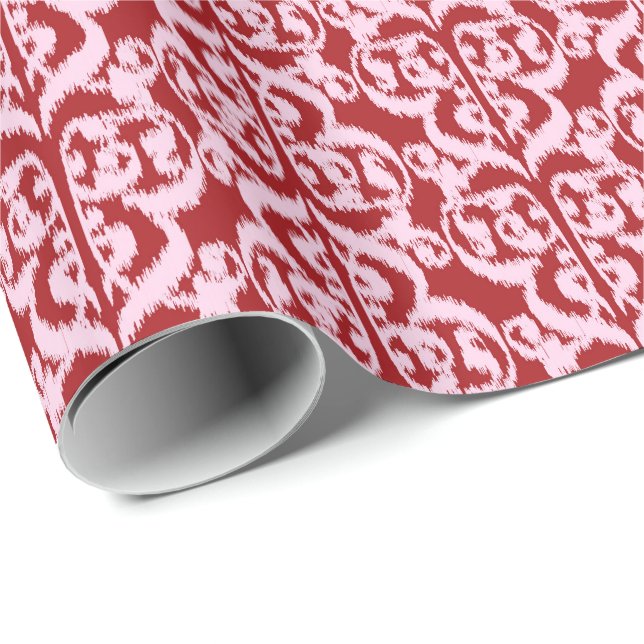 Papier Cadeau Ikat Moorish Damask - rouge foncé et rose (Coin rond)