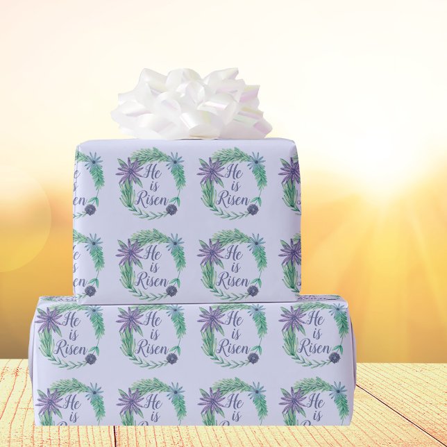 Papier Cadeau Il est ressuscité belle religion Pâques violet (Créateur téléchargé)