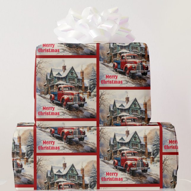 Papier Cadeau Il Est Temps D'Obtenir Le Cadeau Du Camion Rouge A (Créateur téléchargé)