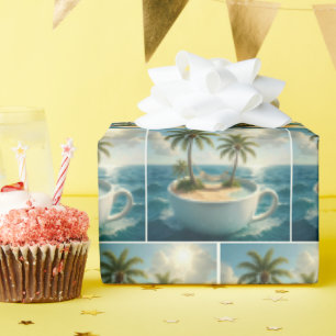 Papier Cadeau Île tropicale avec hamac dans une tasse à thé