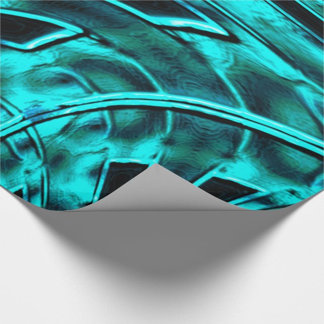 Papier Cadeau Illusion surfacée et tordue, cyan un peu bleuté (Coin)