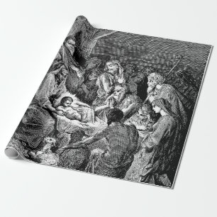 Papier Cadeau Illustrated Christmas Nativity Scene