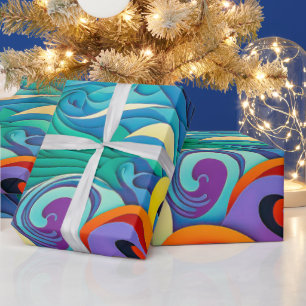Papier Cadeau Illustration Abstraite de la ligne Sun Waves