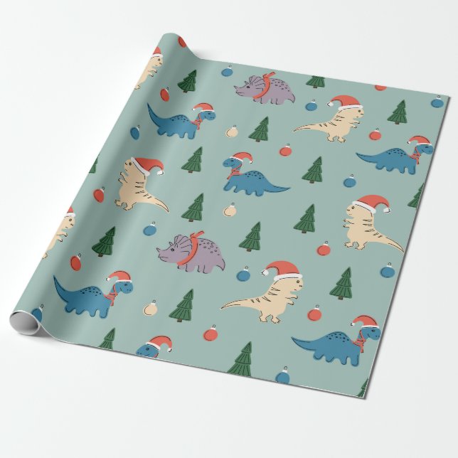 PAPIER CADEAU ILLUSTRATION AMUSANTE NOËL DINOSAUR CADEAU DE DINO (Déroulé)