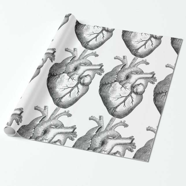 Papier Cadeau Illustration blanche noire simple de coeur (Déroulé)