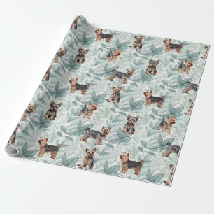 Papier Cadeau Illustration botanique adorable Yorkie terrier