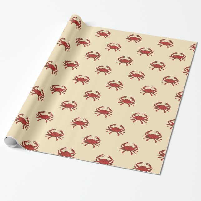Papier Cadeau Illustration crème rouge de crabe nautique (Déroulé)