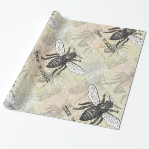 Papier Cadeau Illustration d'abeille ouvrière vintage