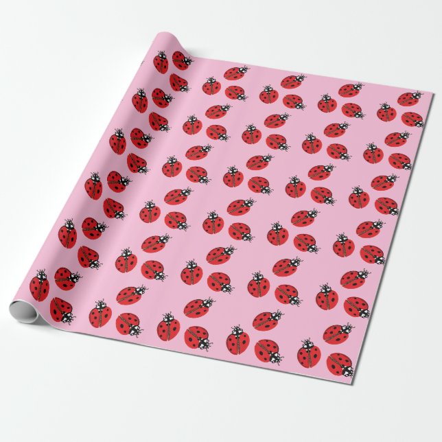 Papier Cadeau Illustration de Bug Rouge Pastel rose (Déroulé)
