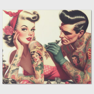 Papier Cadeau Illustration de couple de tatouage vintage Old Sch