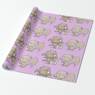 Papier Cadeau Illustration de dessin animé de petits écureuils d