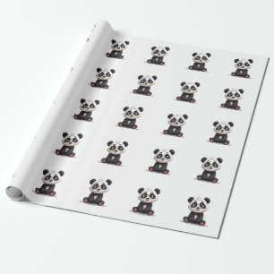 Papier Cadeau Illustration de dessin animé d'ours panda assis