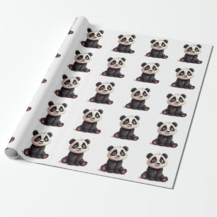 Papier Cadeau Illustration de dessin animé d'ours panda assis