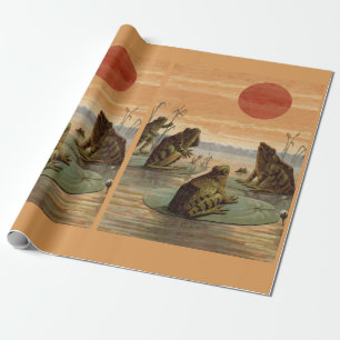 Papier Cadeau Illustration de grenouilles sur nénuphars sous la 