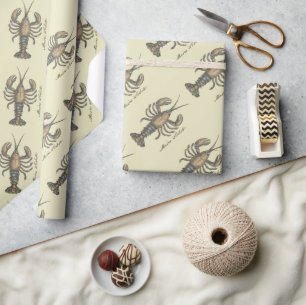 Papier Cadeau Illustration de homard vintage : damas côtier 