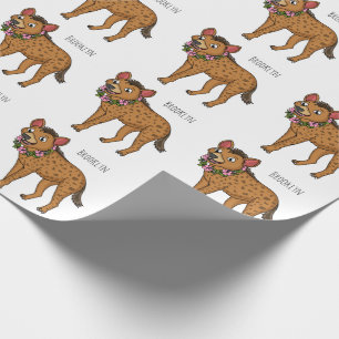 Papier Cadeau Illustration de Hyena et de fleurs
