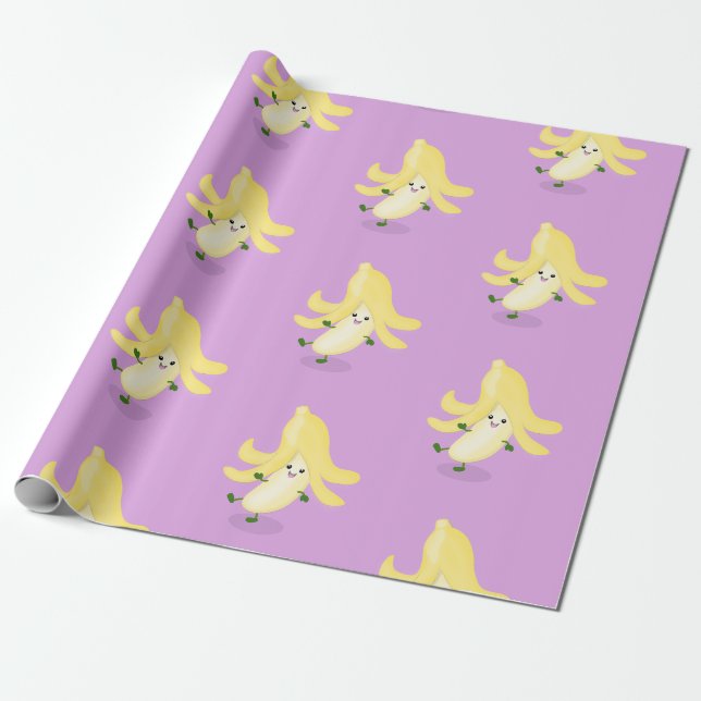 Papier Cadeau Illustration de la banane mauve de Cute kawaii (Déroulé)