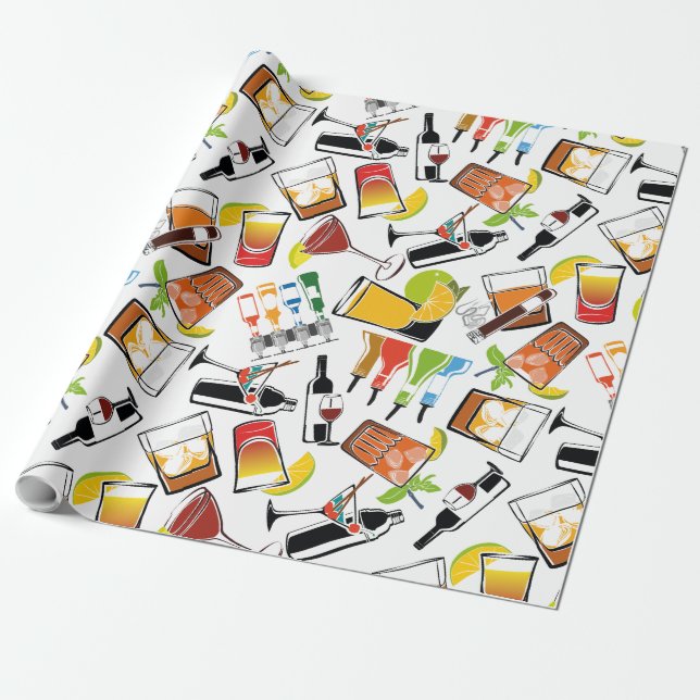 Papier Cadeau Illustration de la vie nocturne dans les cocktails (Déroulé)