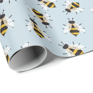 Papier Cadeau Illustration de l'abeille rustique bleu pâle