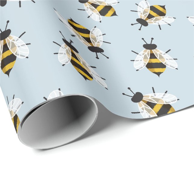 Papier Cadeau Illustration de l'abeille rustique bleu pâle (Coin rond)