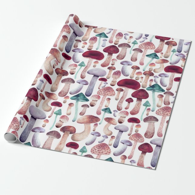 Papier Cadeau Illustration de l'aquarelle des champignons sauvag (Déroulé)