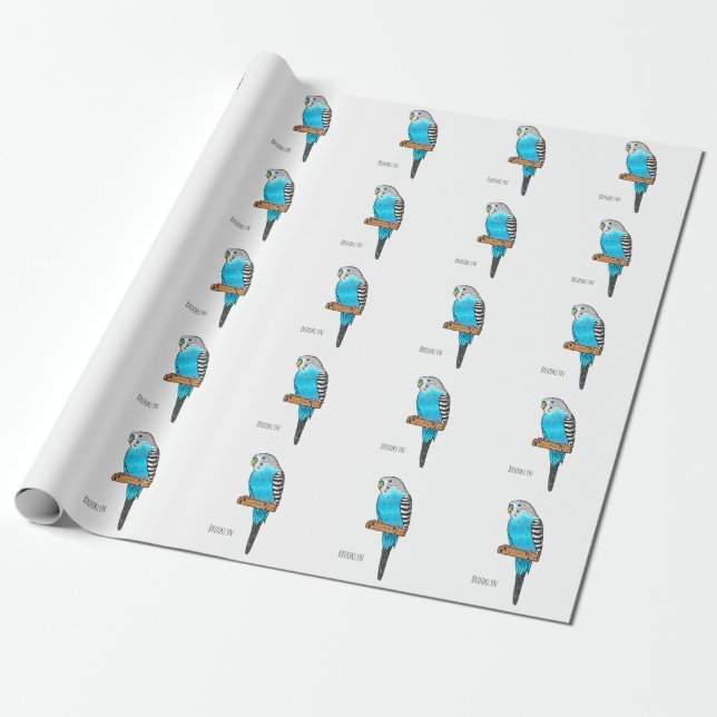 Papier Cadeau Illustration de l'oiseau bleu budgerigar (Déroulé)