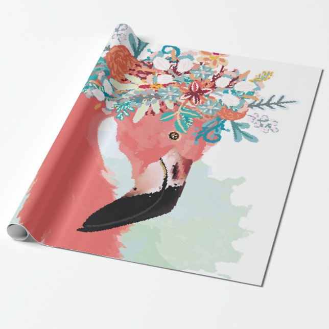 Papier Cadeau Illustration de mode avec flamants roses dessinés (Déroulé)