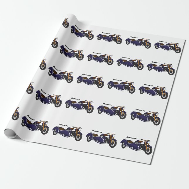 Papier Cadeau Illustration de moto pourpre Sidecar (Déroulé)