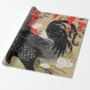 Papier Cadeau Illustration de Nandina et Rooster par Ito Jakuchu