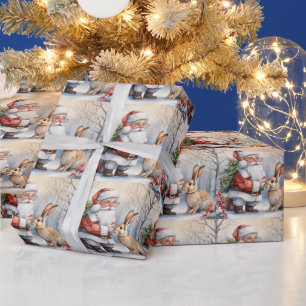 Papier Cadeau Illustration de Noël Père Noël et Bunny Nature
