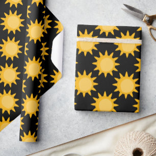 Papier Cadeau Illustration de soleil brillant sur fond noir Desi