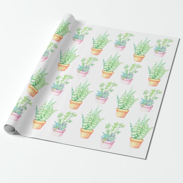 Papier Cadeau Illustration de succulentes en pot mignonnes tenda (Déroulé)