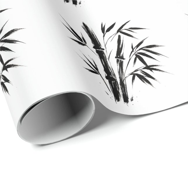 Papier Cadeau Illustration d'encre de bambou - Design zen sur (Coin rond)