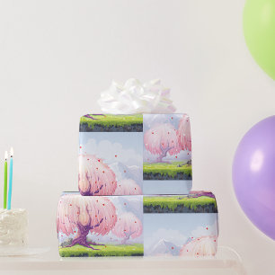 Papier Cadeau Illustration des arbres roses