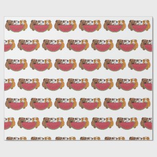 Papier Cadeau Illustration des Cochons de Guinée et de la pastèq