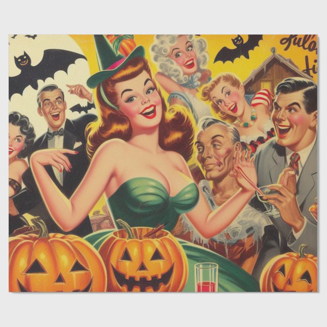 Papier Cadeau Illustration d'Halloween vintage (Plat)