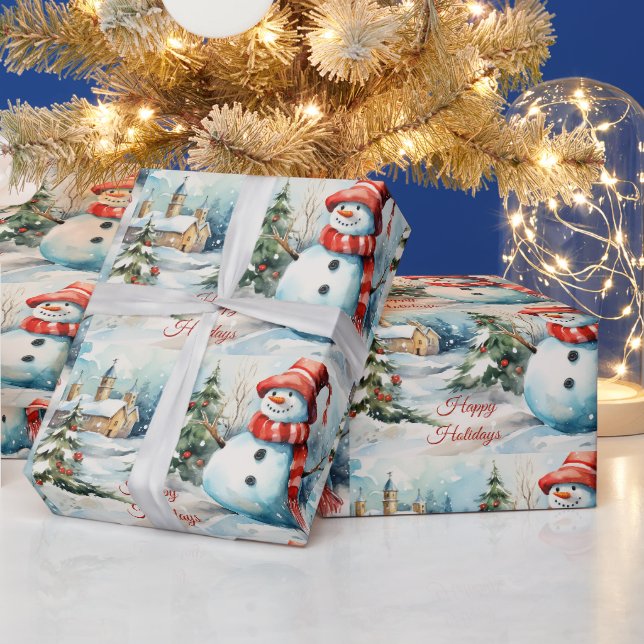 Papier Cadeau Illustration du bonhomme de neige de Noël (Vacances)
