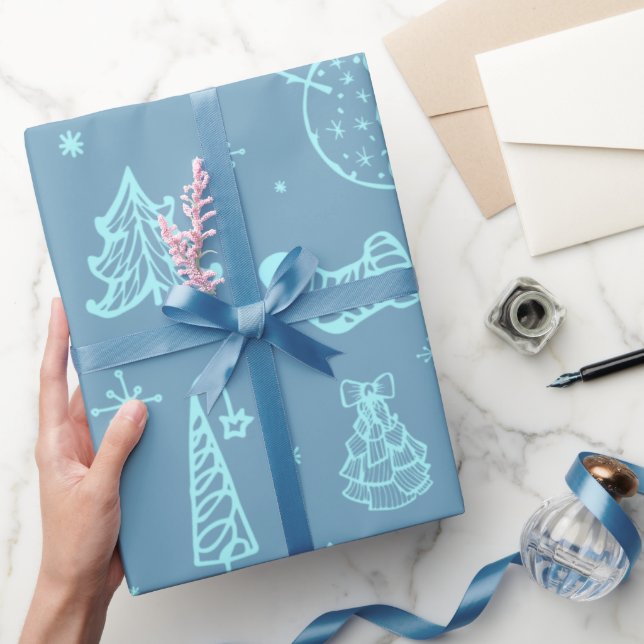 Papier Cadeau Illustration du dessin du Doodle de Noël mignon | (Cadeaux)