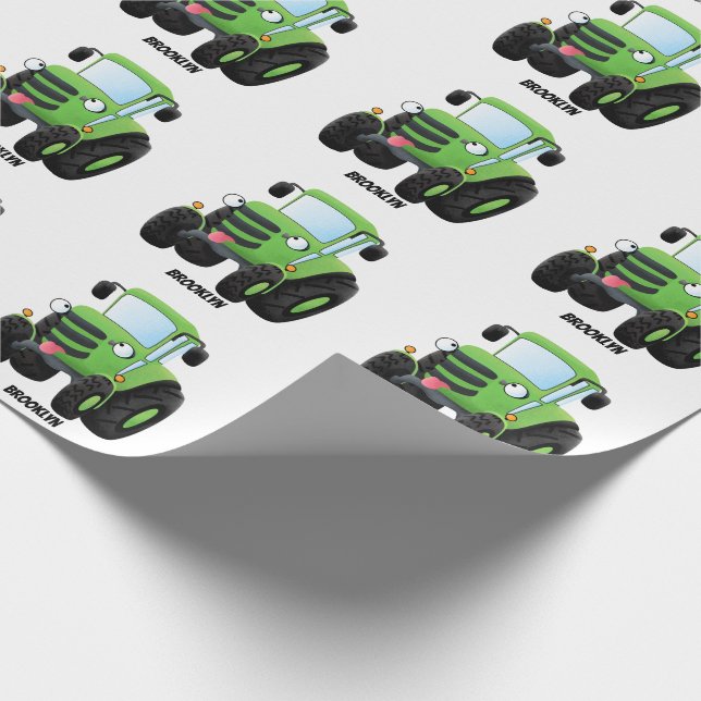 Papier Cadeau Illustration du joli joyeux tracteur agricole vert (Coin)