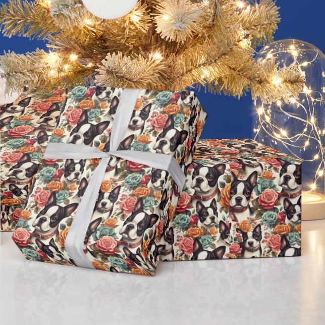 Papier Cadeau Illustration du Terrier de Boston (Vacances)