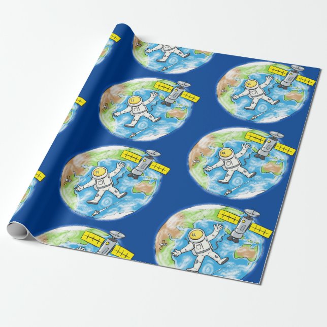 Papier Cadeau Illustration d'un astronaute drôle dans l'espace (Déroulé)