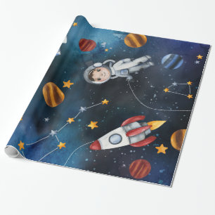 Papier Cadeau Illustration d'un astronaute Motif de l'espace ext