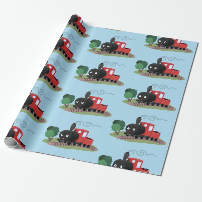 Papier Cadeau Illustration d'une locomotive à vapeur mûre (Déroulé)